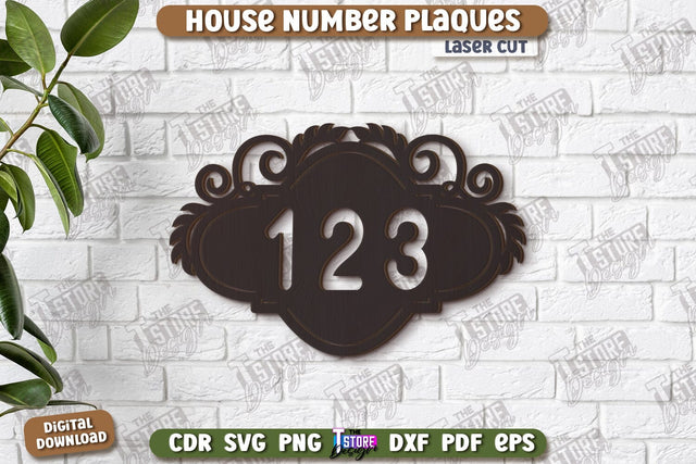 House Number Plaques Laser Cut | House Sign Number | Carved Outdoor Number | CNC File SVG The T Store Design 