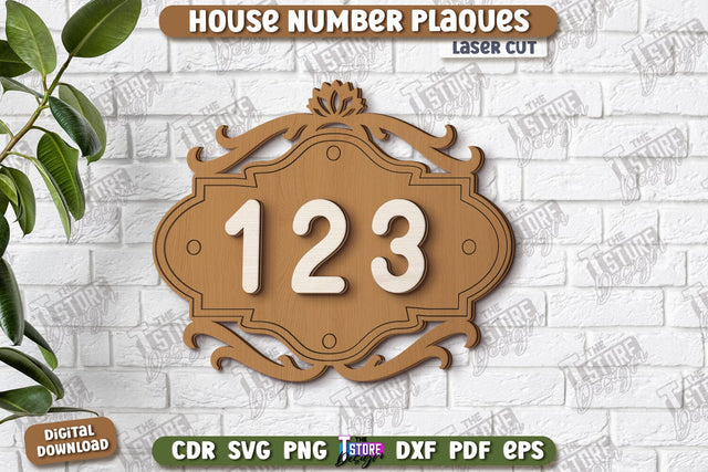 House Number Plaques Laser Cut | House Sign Number | Carved Outdoor Number | CNC File SVG The T Store Design 
