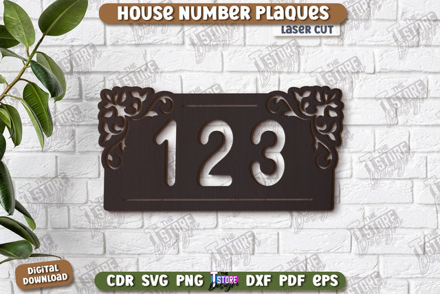 House Number Plaques Laser Cut | House Sign Number | Carved Outdoor Number | CNC File SVG The T Store Design 