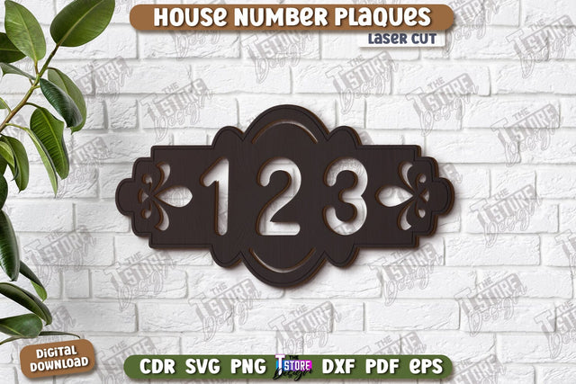 House Number Plaques Laser Cut | House Sign Number | Carved Outdoor Number | CNC File SVG The T Store Design 