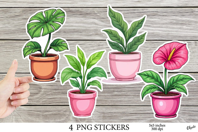House Plant Printable Stickers PNG. Home Flower Stickers Sublimation Olga Terlyanskaya 