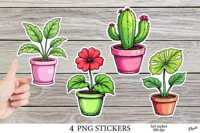 House Plant Stickers PNG. Home Flower Stickers PNG Sublimation Olga Terlyanskaya 