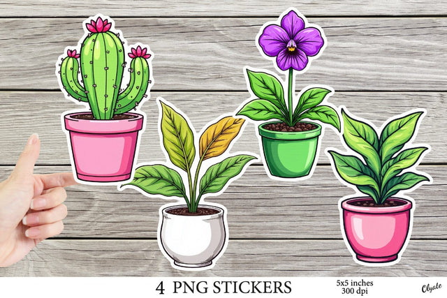 House Plant Stickers PNG. Home Flower Stickers Sublimation Olga Terlyanskaya 