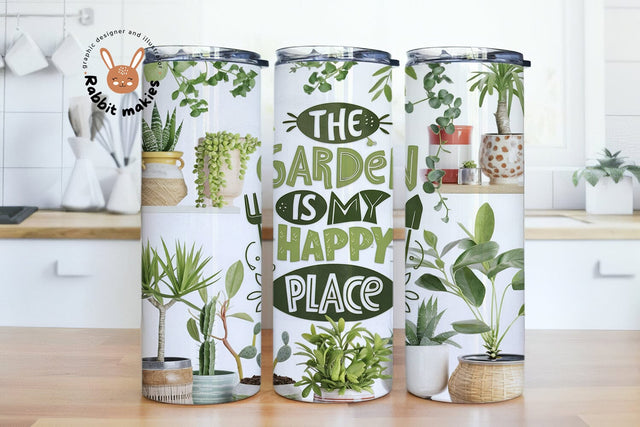 House Plant Tumbler Wrap, Garden Tumbler Plant Lover Gift, Crazy Plant Lady Png, The Garden Is My Happy Place Tumbler Sublimation Design Sublimation Rabbitmakies 