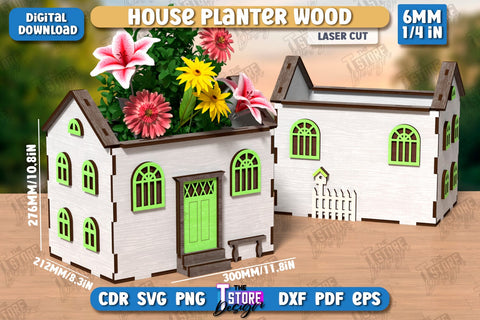 House Planter Wood Laser Cut Bundle | Flower Holders | Home Garden | Home Decorations | CNC File SVG The T Store Design 