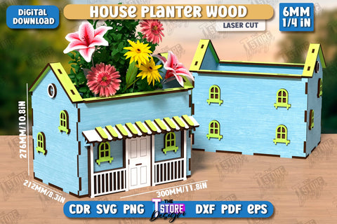 House Planter Wood Laser Cut Bundle | Flower Holders | Home Garden | Home Decorations | CNC File SVG The T Store Design 