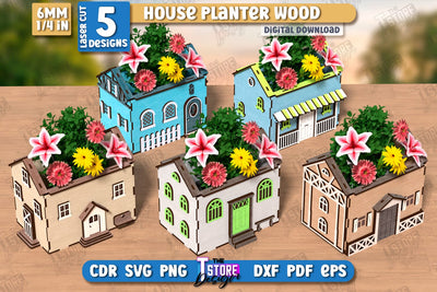 House Planter Wood Laser Cut Bundle | Flower Holders | Home Garden | Home Decorations | CNC File SVG The T Store Design 