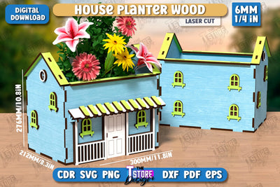 House Planter Wood Laser Cut | Flower Holder | Home Garden | Home Decorations | CNC File SVG The T Store Design 