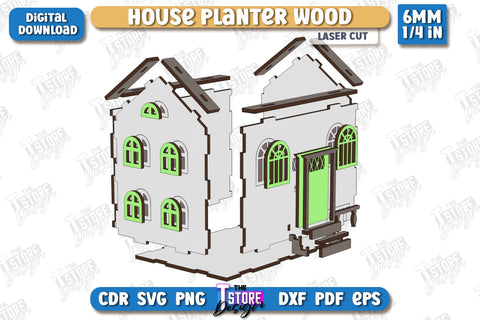 House Planter Wood Laser Cut | Flower Holder | Home Garden | Home Decorations | CNC File SVG The T Store Design 