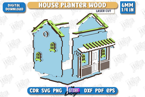 House Planter Wood Laser Cut | Flower Holder | Home Garden | Home Decorations | CNC File SVG The T Store Design 