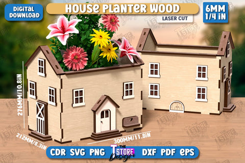 House Planter Wood Laser Cut | Flower Holder | Home Garden | Home Decorations | CNC File SVG The T Store Design 