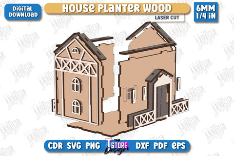House Planter Wood Laser Cut | Flower Holder | Home Garden | Home Decorations | CNC File SVG The T Store Design 