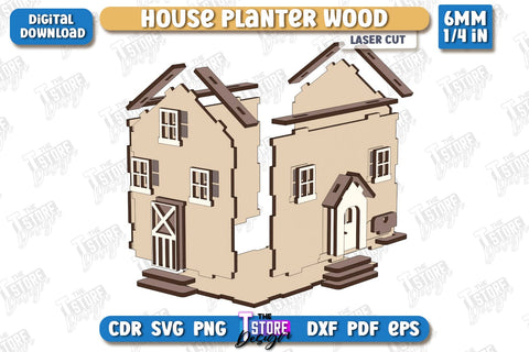 House Planter Wood Laser Cut | Flower Holder | Home Garden | Home Decorations | CNC File SVG The T Store Design 