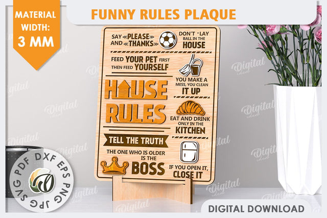 House Rules SVG. Funny Rules Plaque LaserCut. Rules Sign SVG SVG Evgenyia Guschina 