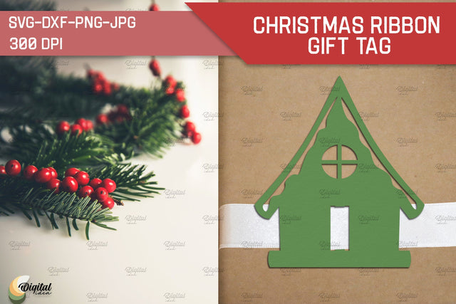 House SVG. Christmas Ribbon Gift Tag Paper Cut 3D Paper Evgenyia Guschina 