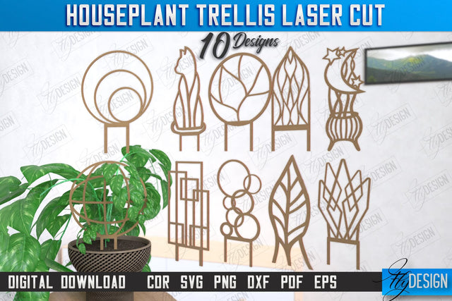 Houseplant Trellis Laser Cut Bundle | Garden Decoration | Plant Trellis | Lawn Trellis | Plant Stakes | CNC Files SVG Fly Design 