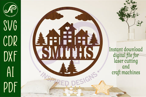 Houses name sign svg laser cut template SVG APInspireddesigns 