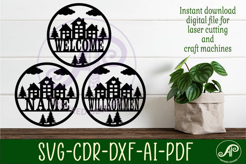 Houses name sign svg laser cut template SVG APInspireddesigns 