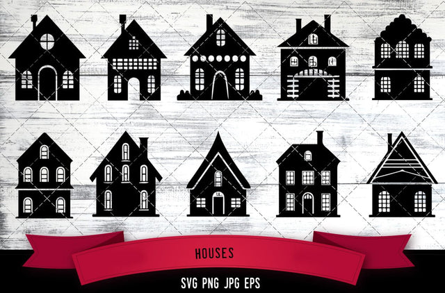 Houses Vector Bundle - JPG, SVG, PNG, EPS - Digital Download with Commercial License for Cricut, Silhouette, Scan N Cut Crafting SVG Loveleen Kaur 
