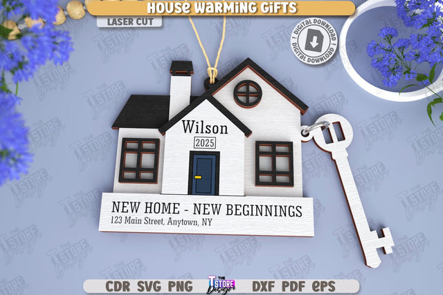 Housewarming Gift Laser Cut | Realtor's Gift | Personalized Keychain | CNC File SVG The T Store Design 
