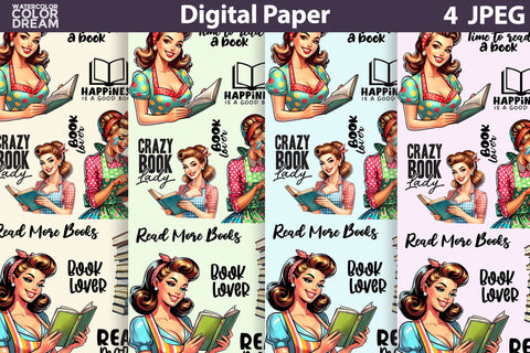 Housewife Book Digital Paper | Book Lover Background Sublimation WatercolorColorDream 