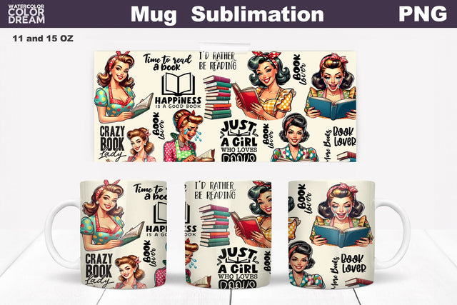 Housewife Book Mug Sublimation | Book Lover Mug Wrap Sublimation WatercolorColorDream 