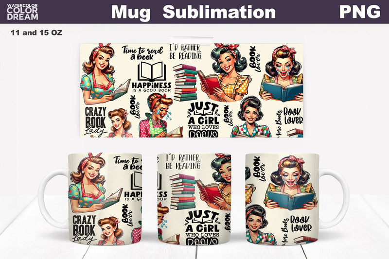 Housewife Book Mug Sublimation | Book Lover Mug Wrap Sublimation WatercolorColorDream 