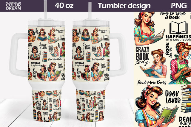 Housewife Book Tumbler 40 Oz | Book Lover 40 Oz Tumbler Sublimation WatercolorColorDream 