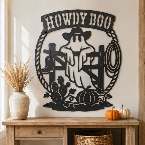 Howdy Boo Laser SVG | Western Halloween SVG | Cowboy Ghost Dxf | Halloween Metal Art | Plasma Cut CNC File | Rustic Ranch Wall Decor SVG HappyDesignStudio 