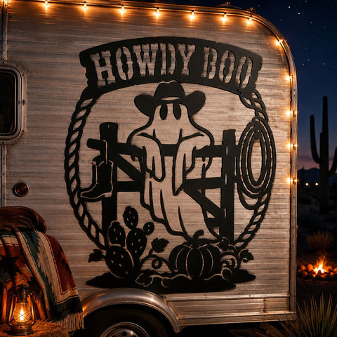 Howdy Boo Laser SVG | Western Halloween SVG | Cowboy Ghost Dxf | Halloween Metal Art | Plasma Cut CNC File | Rustic Ranch Wall Decor SVG HappyDesignStudio 