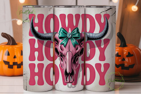 Howdy Bull Skull 20oz Tumbler Wrap Sublimation PixelChick 