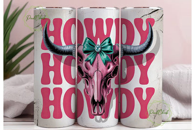 Howdy Bull Skull 20oz Tumbler Wrap Sublimation PixelChick 