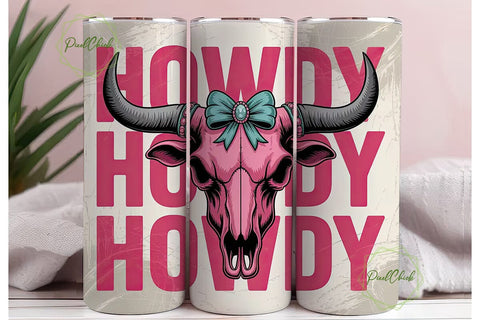 Howdy Bull Skull 20oz Tumbler Wrap Sublimation PixelChick 