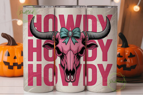 Howdy Bull Skull 20oz Tumbler Wrap Sublimation PixelChick 