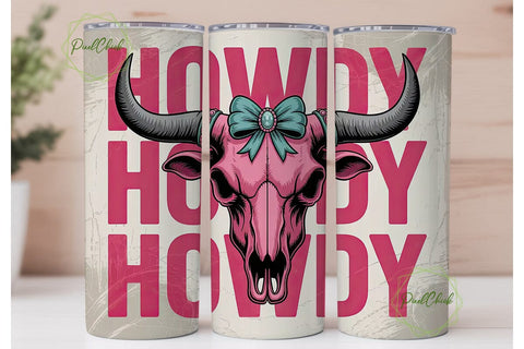 Howdy Bull Skull 20oz Tumbler Wrap Sublimation PixelChick 