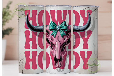 Howdy Bull Skull 20oz Tumbler Wrap Sublimation PixelChick 