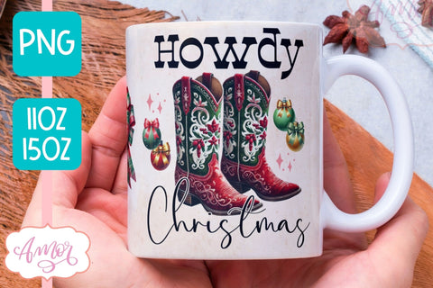 Howdy Chirstmas mug wrap PNG | Western Christmas coffee mug Sublimation Amorclipart 