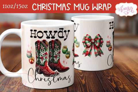 Howdy Chirstmas mug wrap PNG | Western Christmas coffee mug Sublimation Amorclipart 
