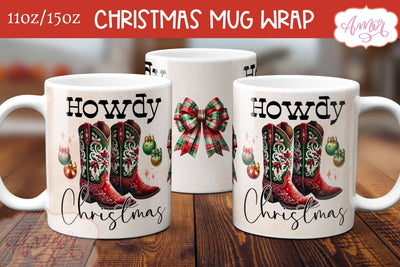 Howdy Chirstmas mug wrap PNG | Western Christmas coffee mug Sublimation Amorclipart 