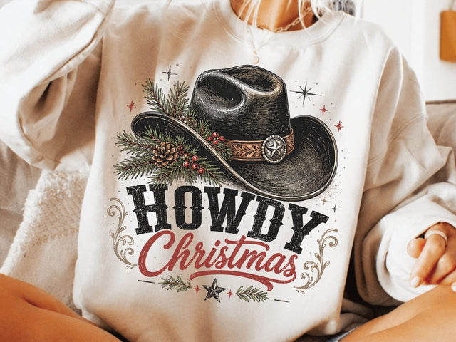 Howdy Christmas PNG, Christmas Cowboy hat SVG DesignDestine 