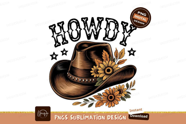 Howdy Cowboy Hat With Sunflowers Graphic Art Sublimation Designangry 