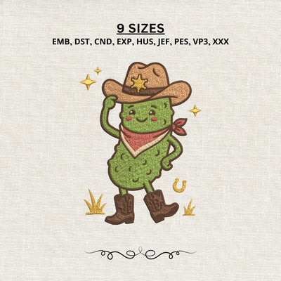 Howdy Cowboy Pickle Embroidery Design – Cute Western Pickle Machine Embroidery File, Funny Cowboy Pickle Design Embroidery/Applique DESIGNS PatternFeed8 
