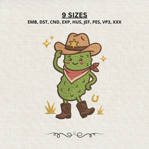 Howdy Cowboy Pickle Embroidery Design – Cute Western Pickle Machine Embroidery File, Funny Cowboy Pickle Design Embroidery/Applique DESIGNS PatternFeed8 