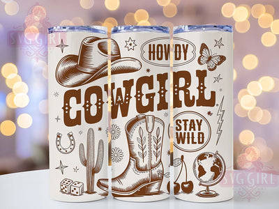 Howdy Cowgirl Flag 20oz Tumbler Wrap, Stay Wild Design, Retro Western Theme, Patriotic USA Sublimation, American Flag Wrap, 20oz Tumbler Design, PNG Tumbler Wrap Sublimation SvggirlplusArt 