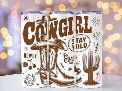 Howdy Cowgirl Flag 20oz Tumbler Wrap, Stay Wild Design, Retro Western Theme, Patriotic USA Sublimation, American Flag Wrap, 20oz Tumbler Design, PNG Tumbler Wrap Sublimation SvggirlplusArt 
