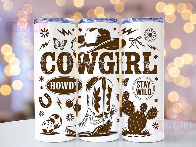 Howdy Cowgirl Flag 20oz Tumbler Wrap, Stay Wild Design, Retro Western Theme, Patriotic USA Sublimation, American Flag Wrap, 20oz Tumbler Design, PNG Tumbler Wrap Sublimation SvggirlplusArt 