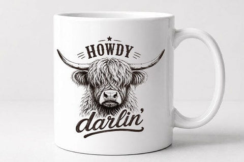 Howdy Darlin Highland Cow PNG | Western Highland Cow Sublimation PNG SVG BillahCrafts 