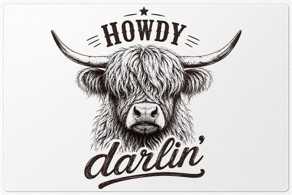 Howdy Darlin Highland Cow PNG | Western Highland Cow Sublimation PNG SVG BillahCrafts 