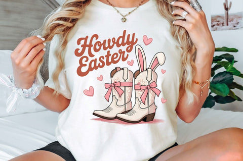Howdy Easter PNG Cowgirl Boots Bunny Sublimation Design Sublimation Regulrcrative 