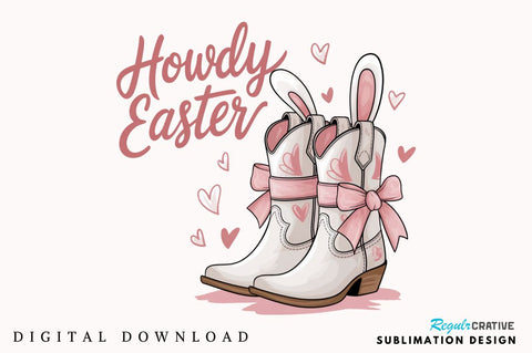 Howdy Easter PNG Cowgirl Boots Bunny Sublimation Design Sublimation Regulrcrative 